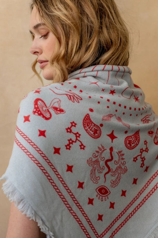 Cosmic Rodeo Cashmere Bandana Sweater Wrap in Azure/Poppy