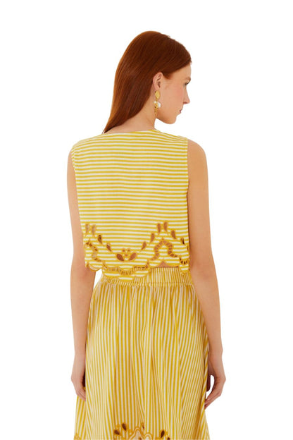 Bicolor Stripes Richelieu Top in Yellow
