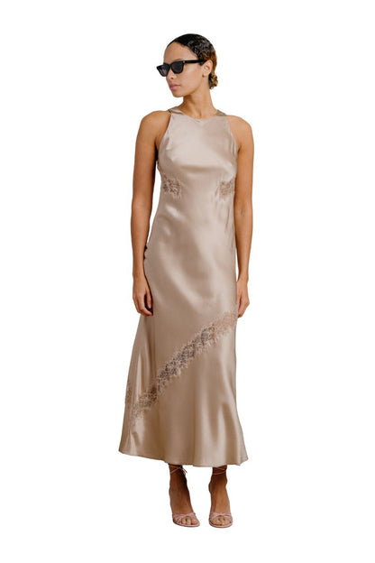 Isadora Silk Dress With Lace in Dune
