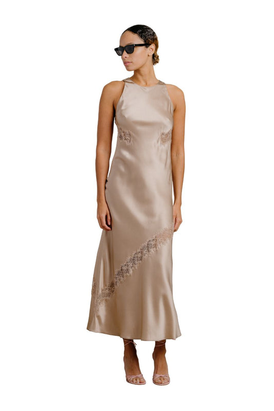 Isadora Silk Dress With Lace in Dune