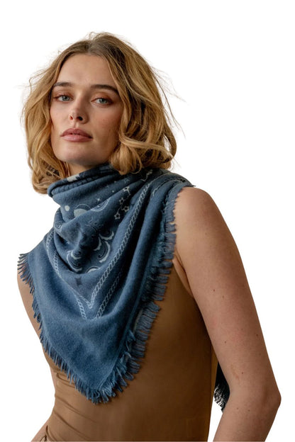 Cosmic Rodeo Cashmere Bandana Sweater Wrap in Denim/Navy/Sky