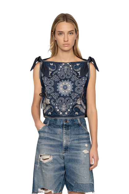 Emelina Print Sleeveless Top in Navy