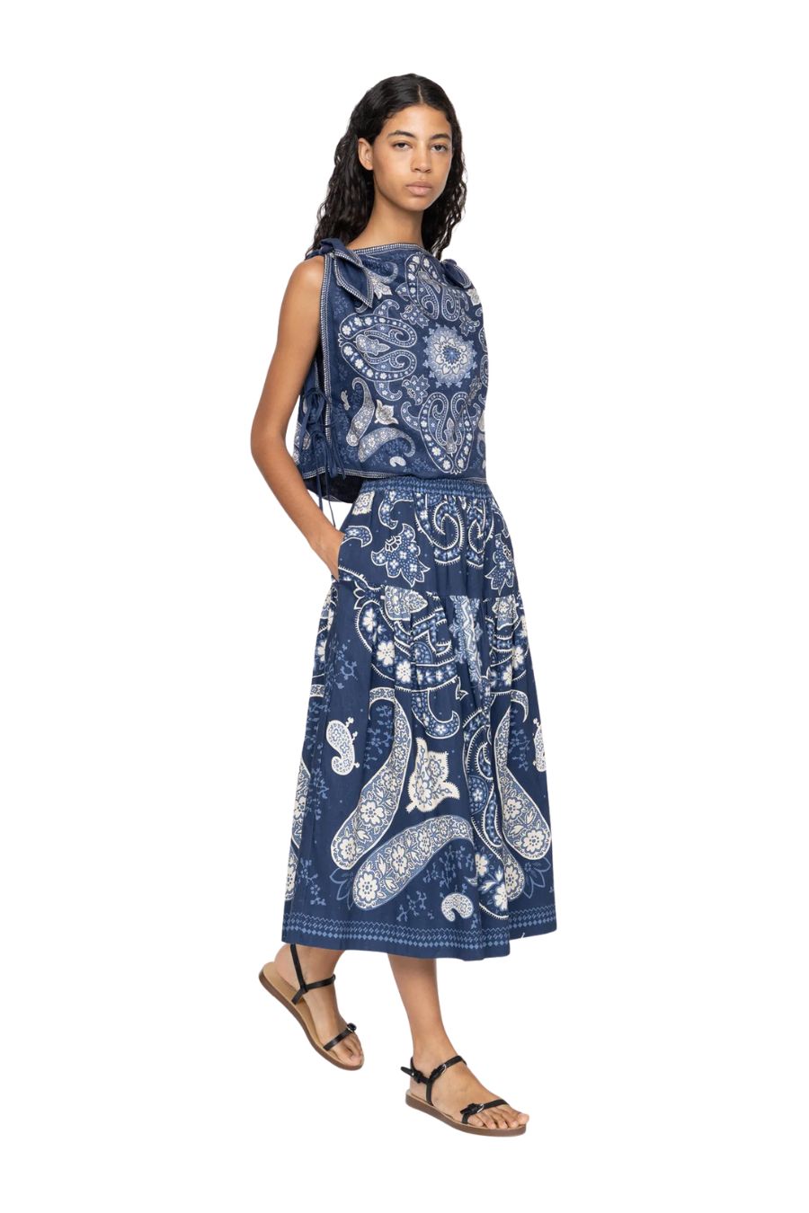 Emelina Print Midi Skirt in Navy