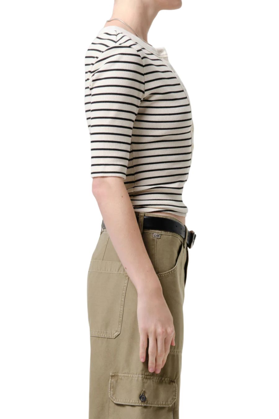 Nali Short Sleeve Henley in Quartz Stripe