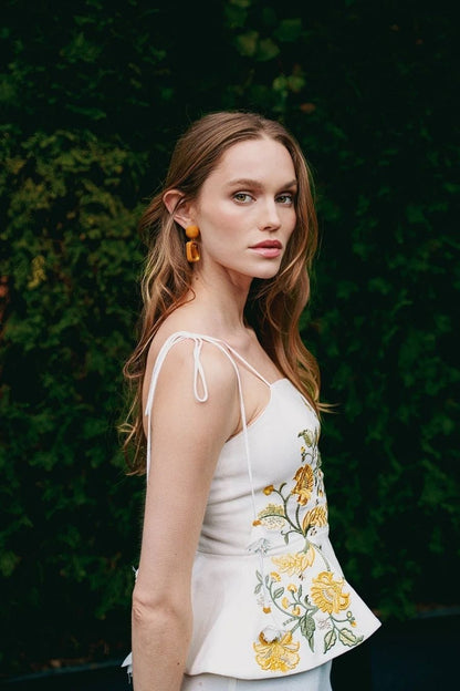 Lily Top in Golestan Embroidery Yellow/White