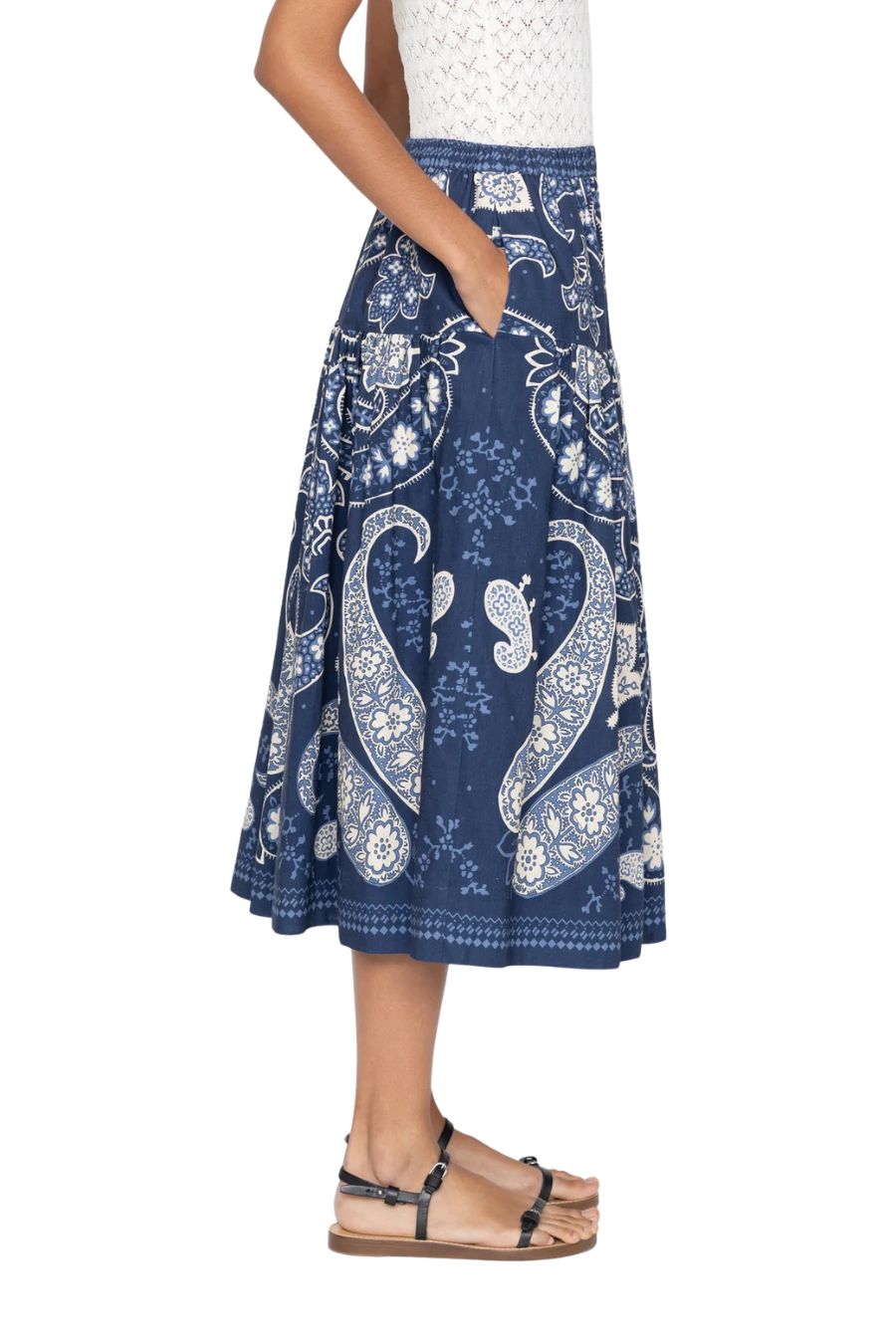 Emelina Print Midi Skirt in Navy