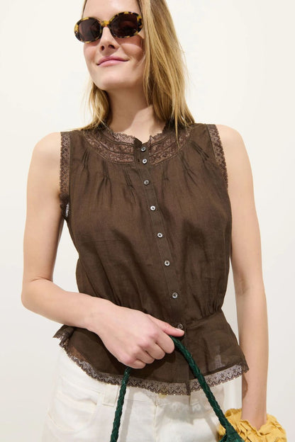 Collette Top in Ramie Espresso