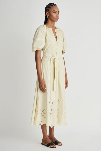 Embroidered Onella Dress in Ecru
