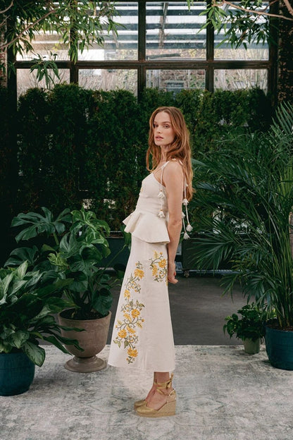 Lily Top in Golestan Embroidery Yellow/White