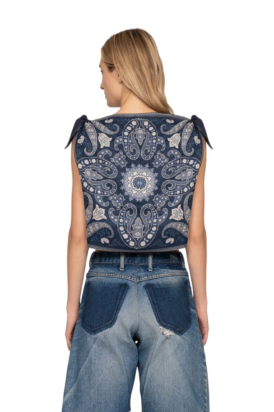 Emelina Print Sleeveless Top in Navy