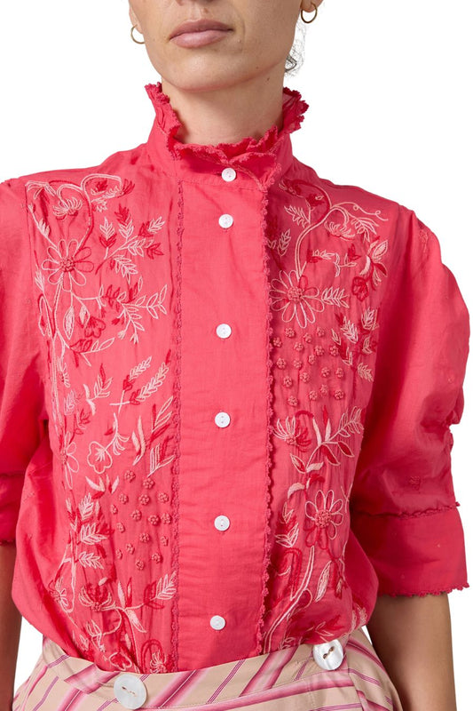 Vita Blouse in Wild Flower Embroidered Raspberry