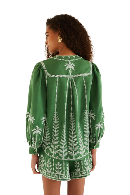 Bicolor Embroidery Blouse in Green