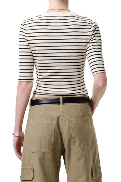 Nali Short Sleeve Henley in Quartz Stripe