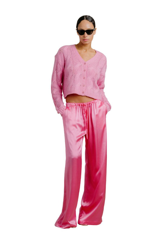 Jolie V-Neck Cropped Cardigan in Dahlia Pink