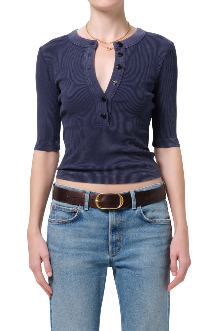 Nali Short Sleeve Henley in Mineral Navy