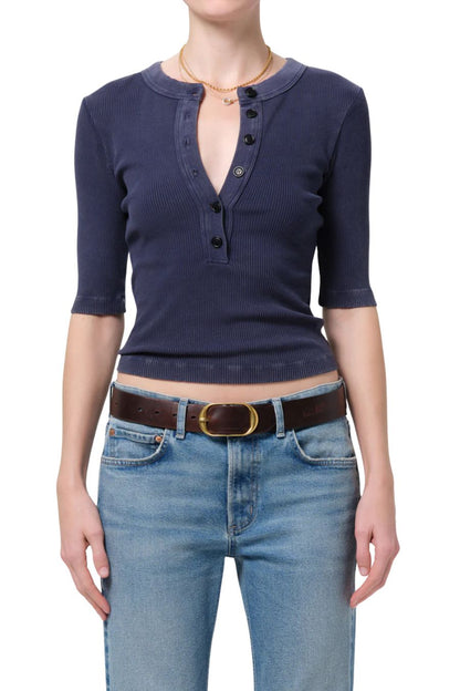 Nali Short Sleeve Henley in Mineral Navy