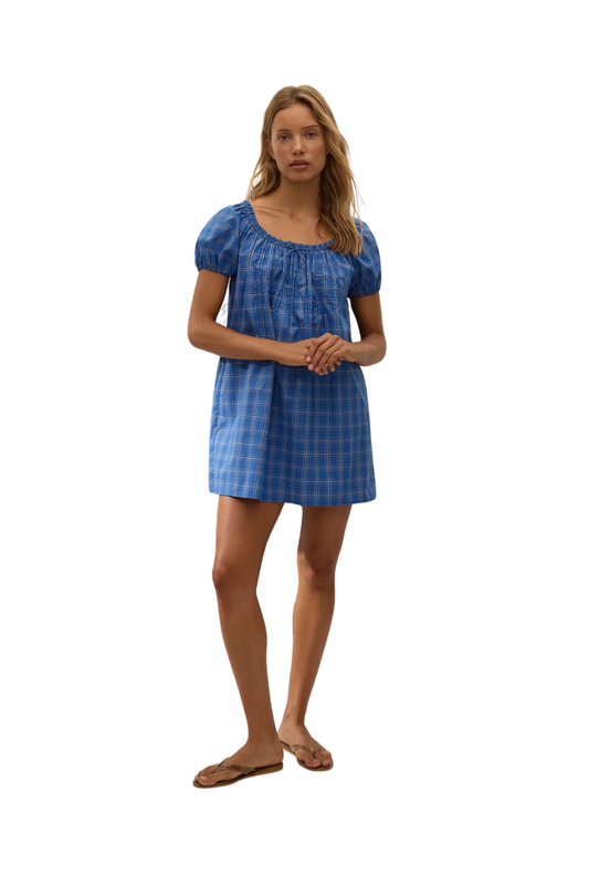 Costa Mini Dress Flor Check Cobalt