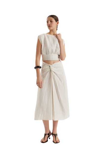 Mehar Stripe Skirt-Ivory Black