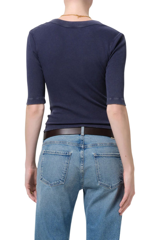 Nali Short Sleeve Henley in Mineral Navy