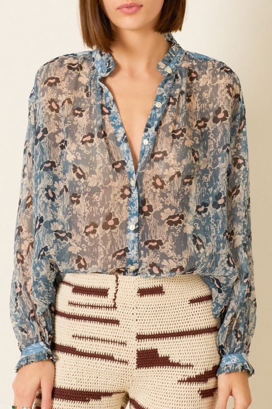 Poet Water Flower Blouse in Blue