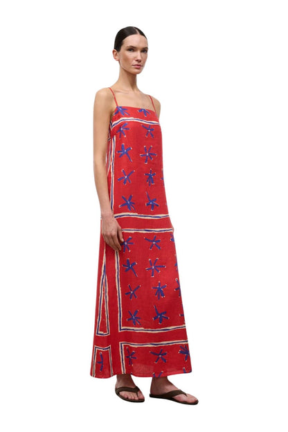 Laura Linen Dress in Painted Foulard
