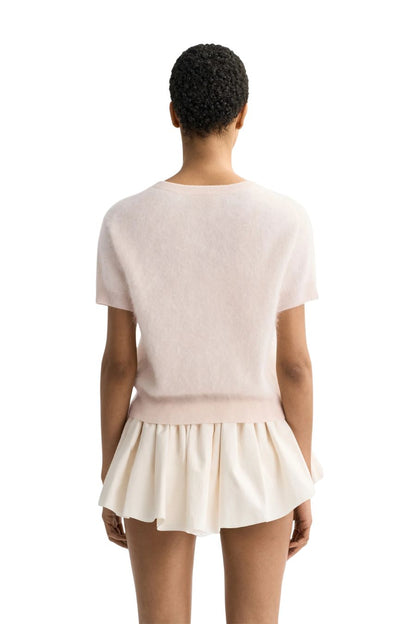 Brushed Short Sleeve Cardigan in Powder