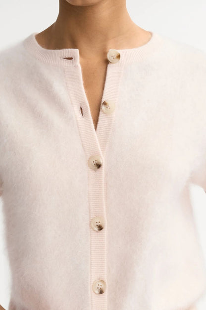 Brushed Short Sleeve Cardigan in Powder