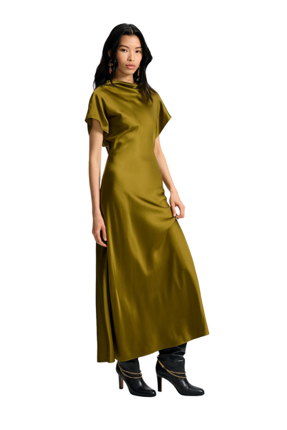 Redgrave Silk Midi Dress in Moss