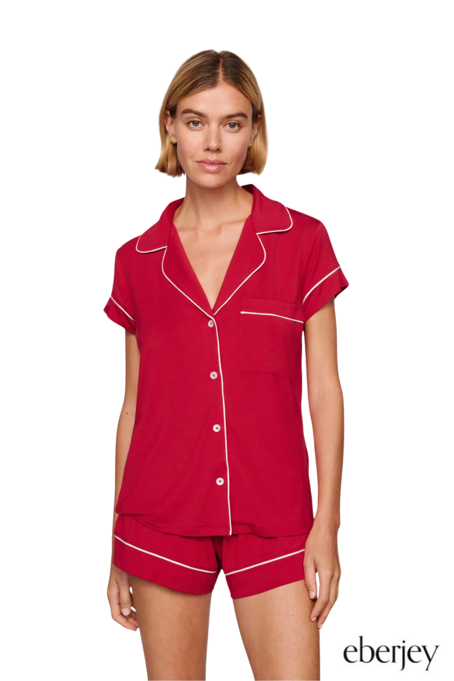 Gisele Shortie Short PJ Set in Holly Red/Ivory
