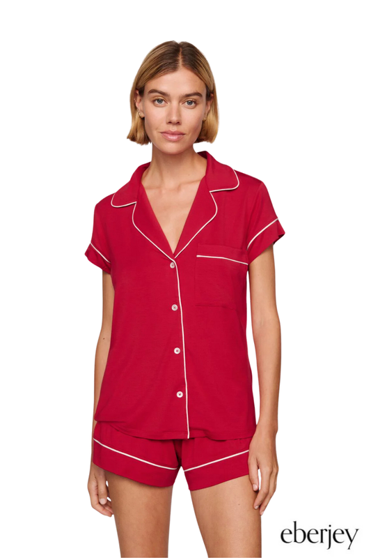 Gisele Shortie Short PJ Set in Holly Red/Ivory
