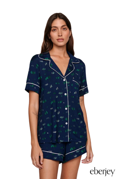Gisele Printed Relaxed Short PJ Set in Forest Pine Ivory/Navy