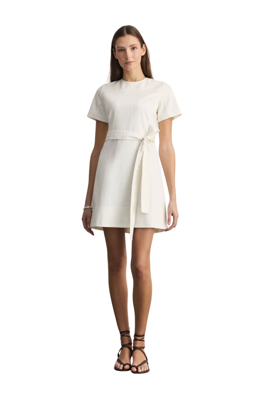 Short Ella Denim Dress in Chalk