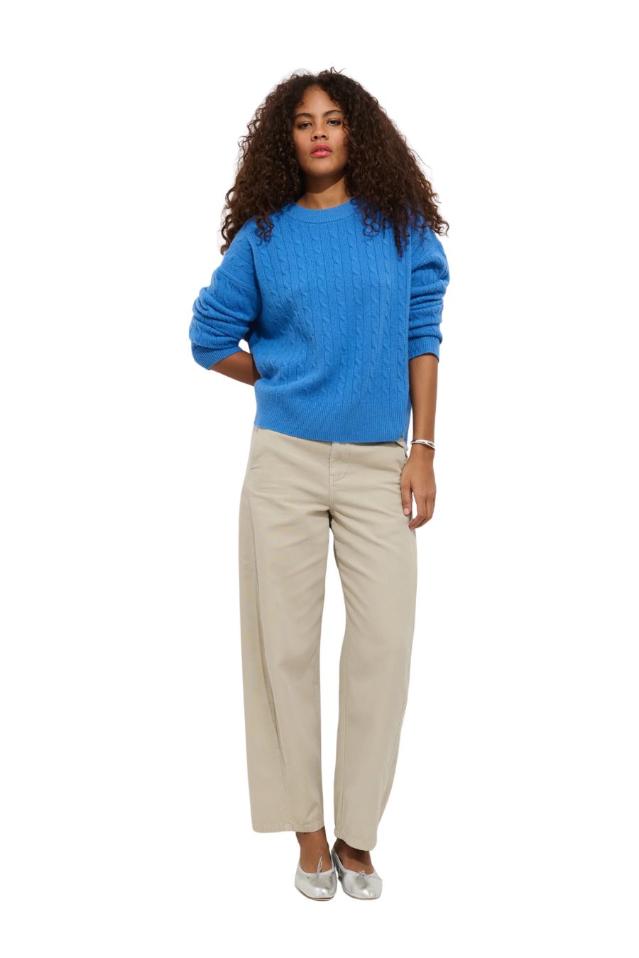 Charlie Cable Cashmere Sweater in French Blue