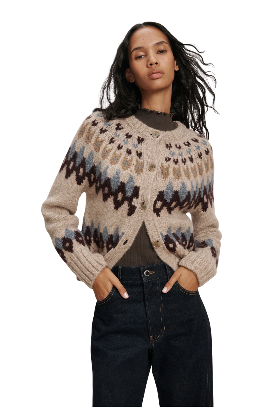 Christina Fairisle Cardigan in Oatmeal Melange Multi