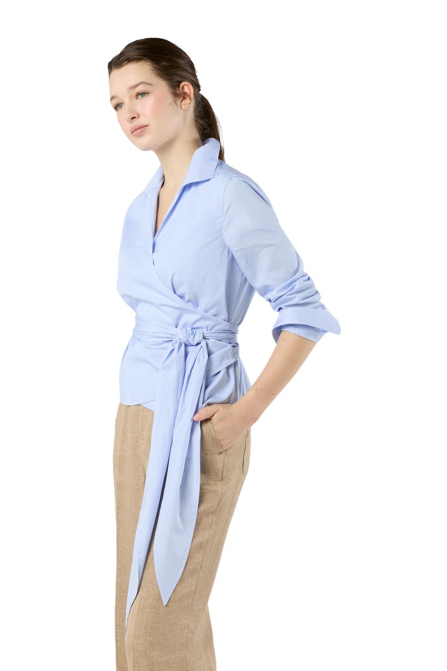 Hilary Wrap Top in Sky
