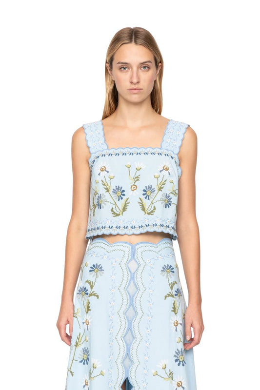Audra Embroidered Top in Blue