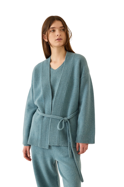Kali Wool Yak Cardigan in Heather Blue