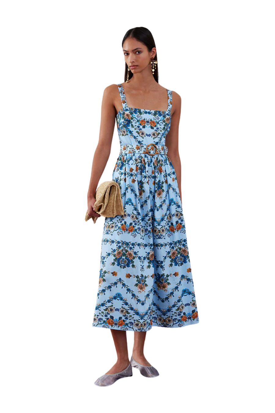 Ninet Cotton Midi Dress in Magical Blossom Blue