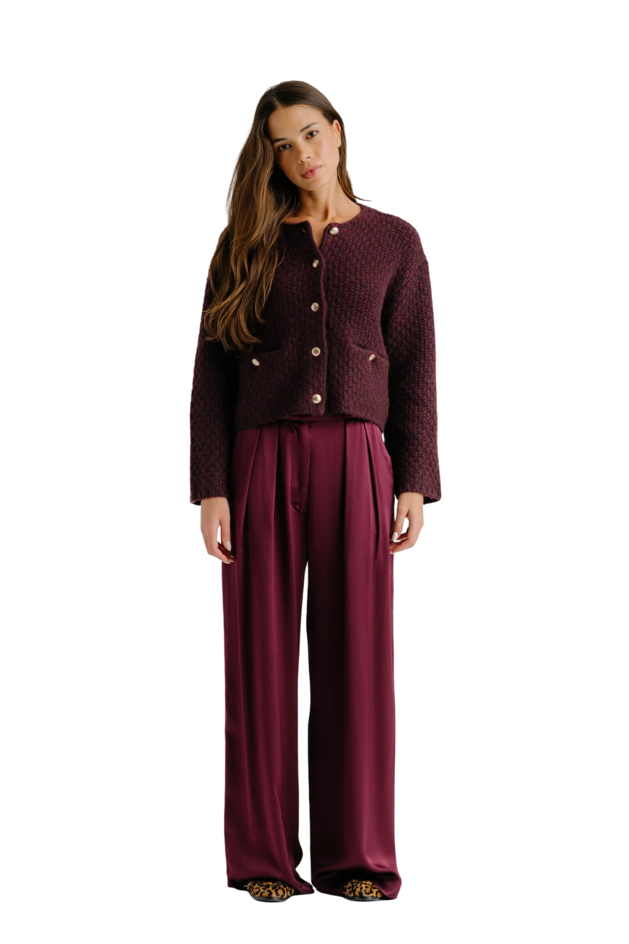 Brooke High Rise Double Pleat Trouser in Bordeaux