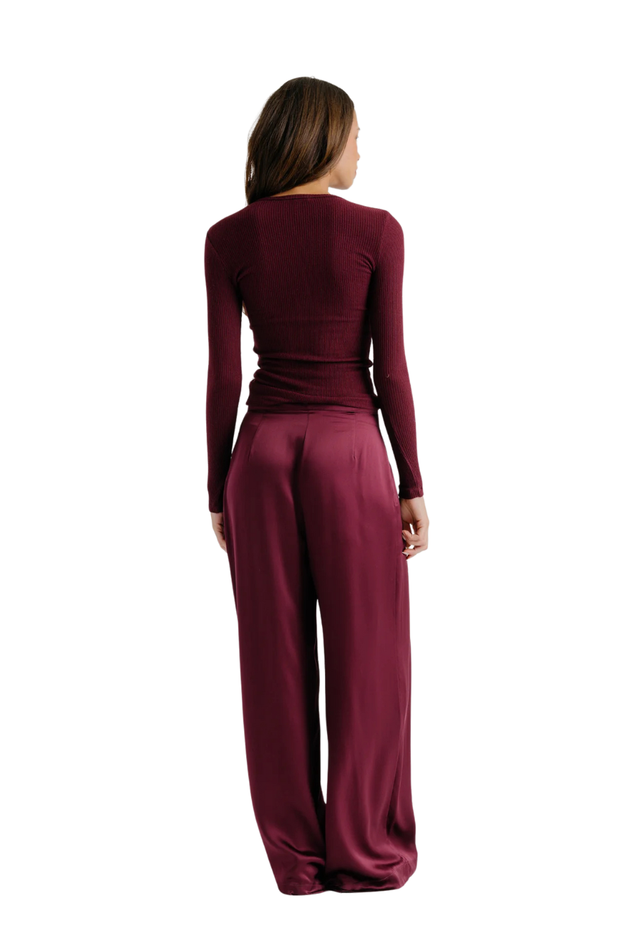 Brooke High Rise Double Pleat Trouser in Bordeaux