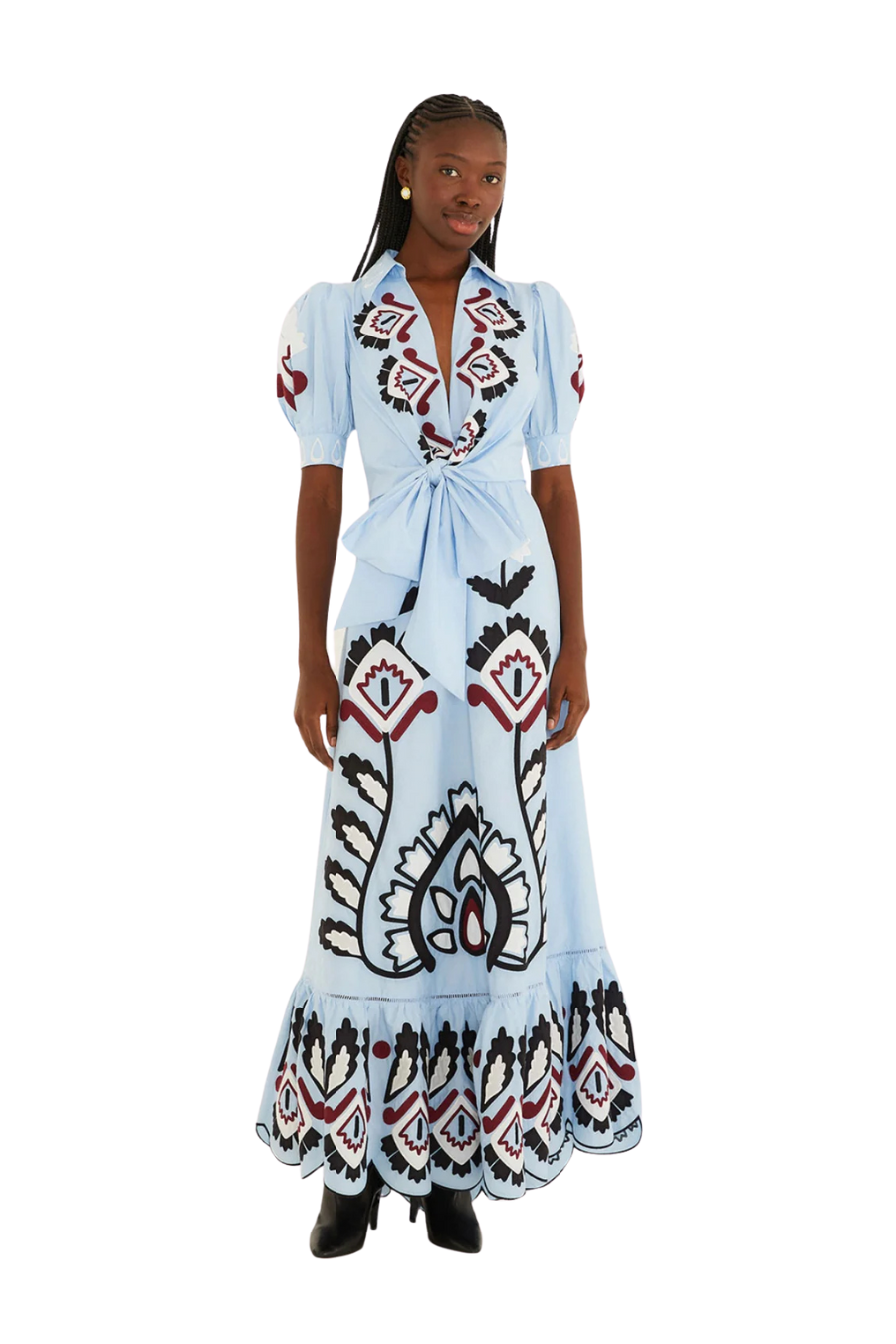 Artisanal Short Sleeve Maxi Dress in Blue