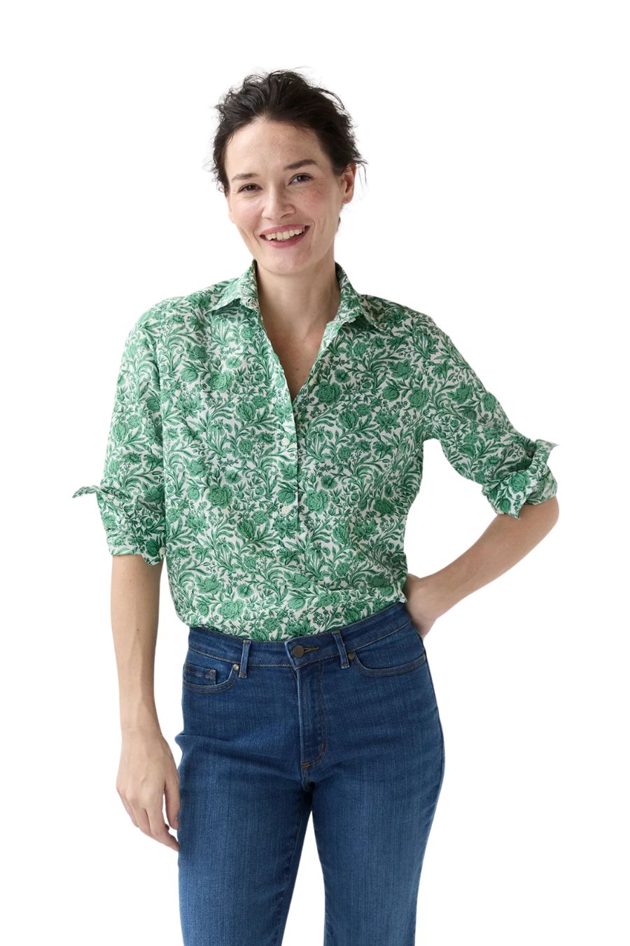 Tomboy Popover Shirt in Green Sambourne Liberty Fabric