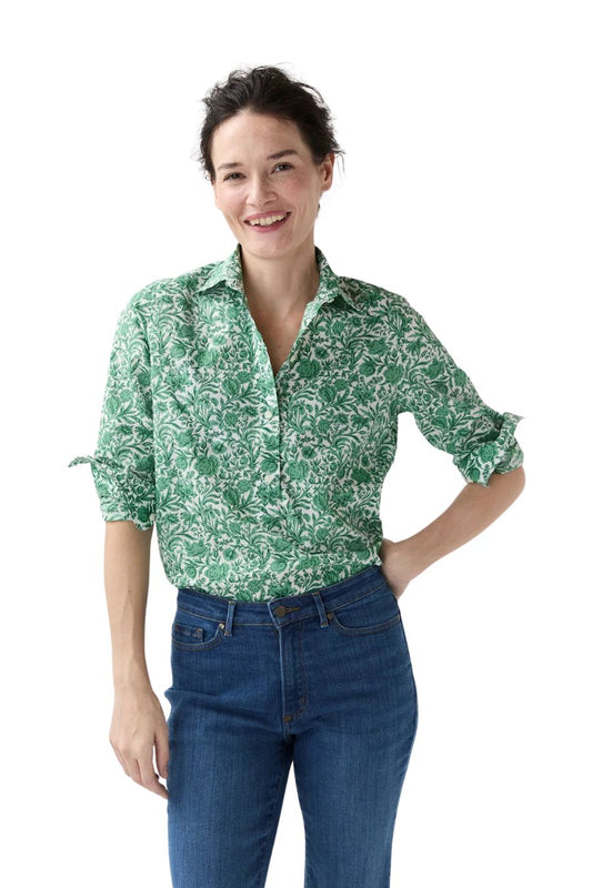 Tomboy Popover Shirt in Green Sambourne Liberty Fabric