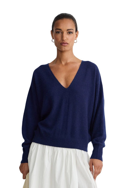 Softest Silk Cashmere V-Neck in Eclipse