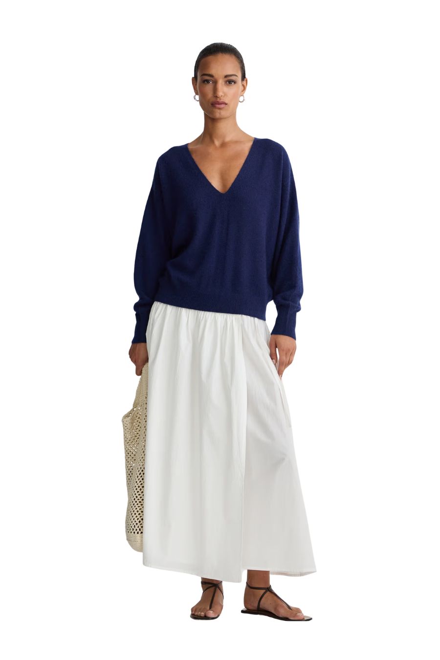 Softest Silk Cashmere V-Neck in Eclipse