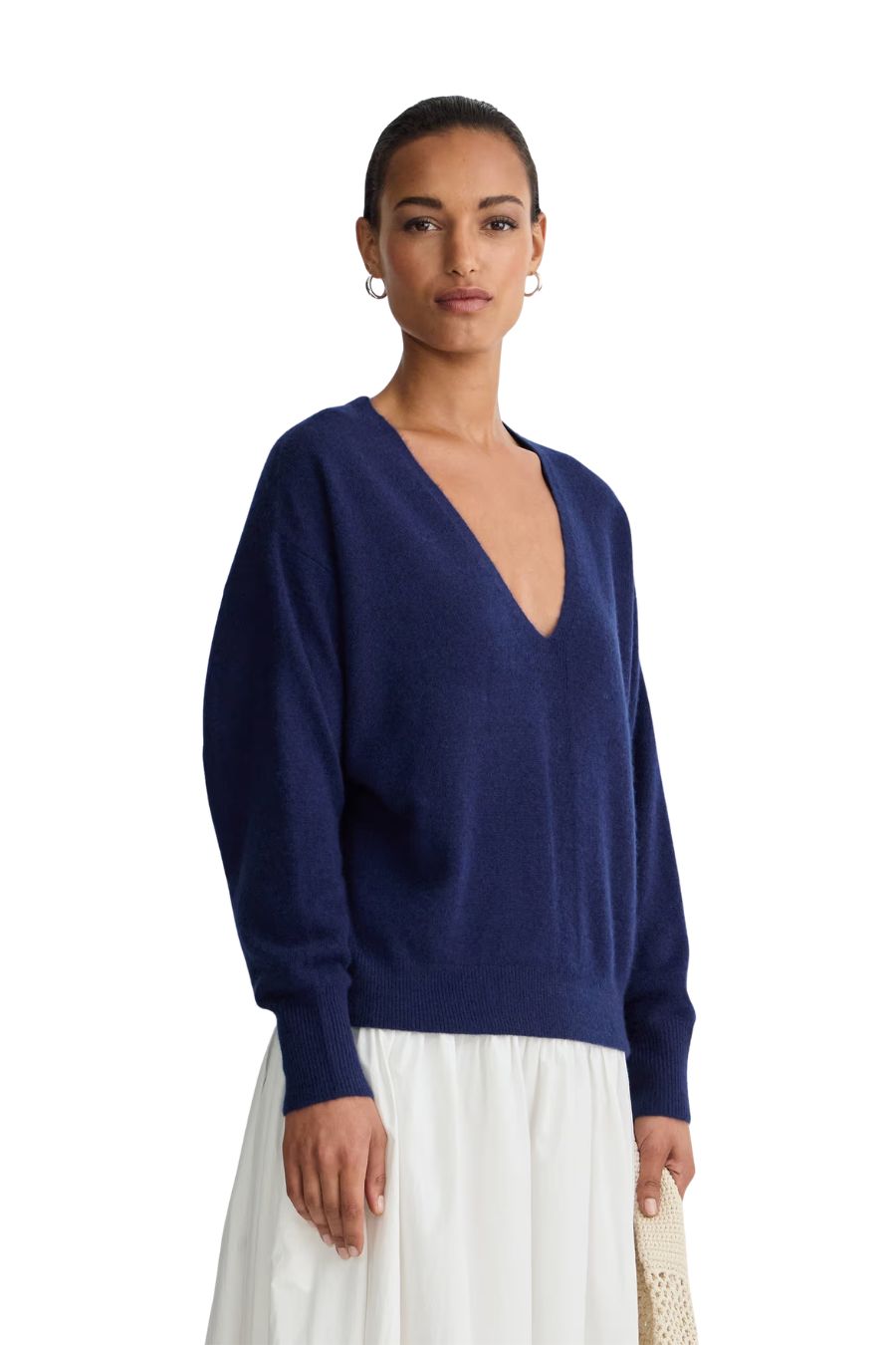 Softest Silk Cashmere V-Neck in Eclipse