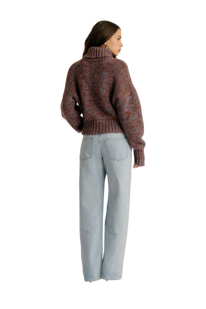 Darcey Cropped Slouchy Cashmere Turtleneck in Mahogany Multi