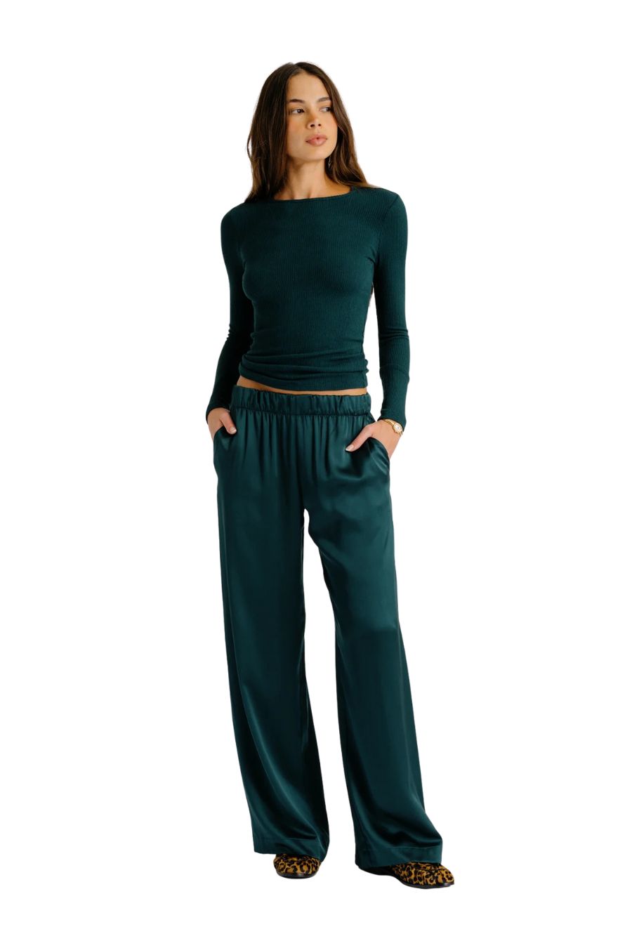 Brynn Wide Leg Silk Pant in Sacramento