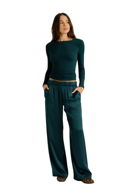 Brynn Wide Leg Silk Pant in Sacramento