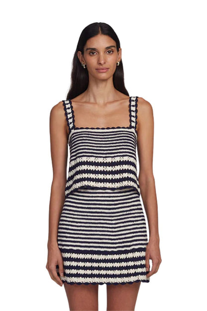 Caria Stripe Crochet Top in Ivory/Navy